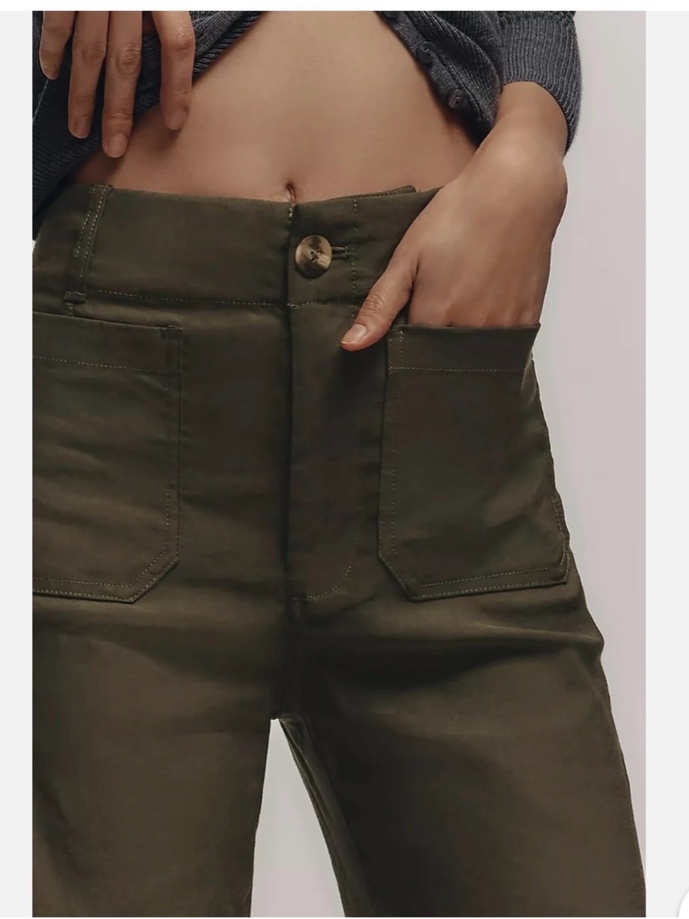 The Colette Cropped Wide-Leg pants — Olive Green by Anthropologie
